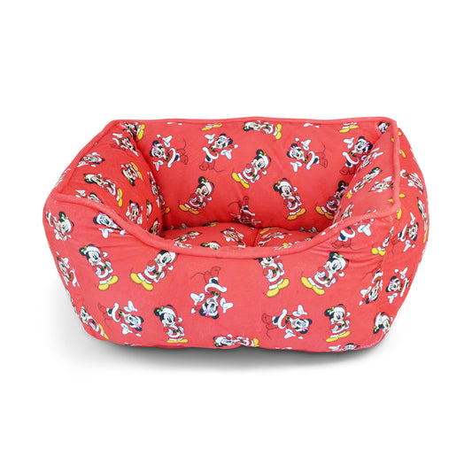 Cuddler Pet Bed - Holiday Santa Mickey and Minnie Poses Scattered Red