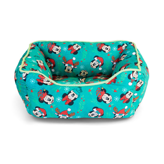 Cuddler Pet Bed - Holiday Mickey and Minnie Expressions Scattered Green