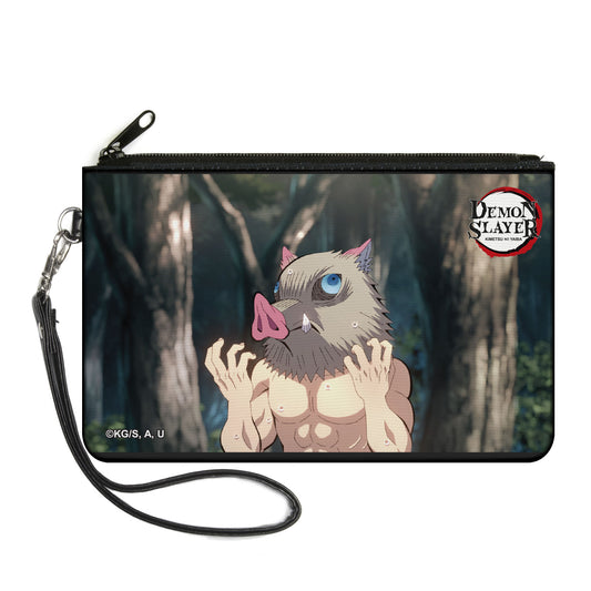 Canvas Zipper Wallet - LARGE - DEMON SLAYER Inosuke Hashibira Boar Head Pose and Title Logo