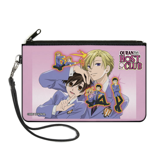 Canvas Zipper Wallet - LARGE - OURAN HIGH SCHOOL HOST CLUB Character Group Pose and Title Logo Pinks