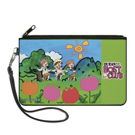 Canvas Zipper Wallet - LARGE - OURAN HIGH SCHOOL HOST CLUB Chibi Hitachiin Twins and Renge Garden Pose Green and Title Logo