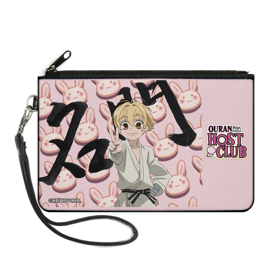 Canvas Zipper Wallet - LARGE - OURAN HIGH SCHOOL HOST CLUB Mitsukuni Honey Haninozuka Peace Pose and Title Logo Pinks