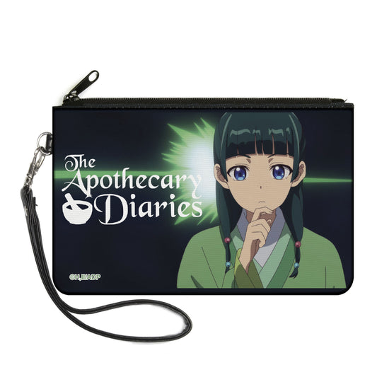 Canvas Zipper Wallet - LARGE - THE APOTHECARY DIARIES Maomao Thinking Pose and Title Logo Black/Greens