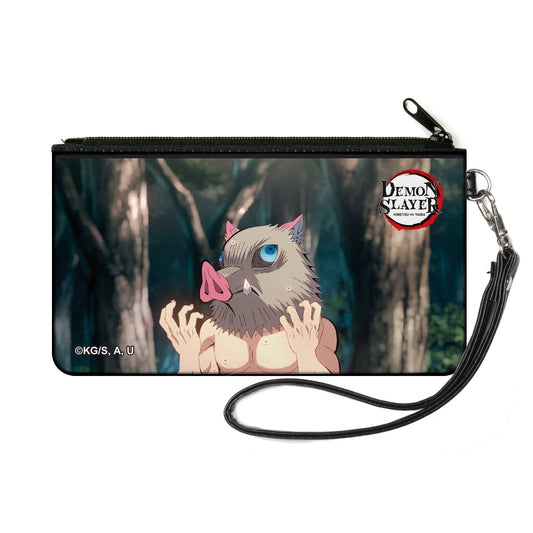 Canvas Zipper Wallet - SMALL - DEMON SLAYER Inosuke Hashibira Boar Head Pose and Title Logo