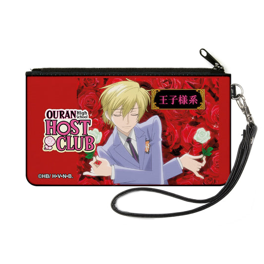 Canvas Zipper Wallet - SMALL - OURAN HIGH SCHOOL HOST CLUB Tamaki Suoh White Rose Pose and Title Logo