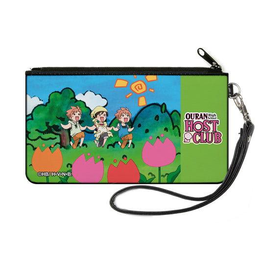 Canvas Zipper Wallet - SMALL - OURAN HIGH SCHOOL HOST CLUB Chibi Hitachiin Twins and Renge Garden Pose Green and Title Logo