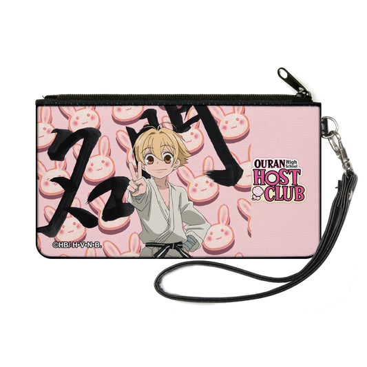 Canvas Zipper Wallet - SMALL - OURAN HIGH SCHOOL HOST CLUB Mitsukuni Honey Haninozuka Peace Pose and Title Logo Pinks