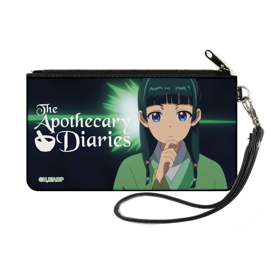 Canvas Zipper Wallet - SMALL - THE APOTHECARY DIARIES Maomao Thinking Pose and Title Logo Black/Greens