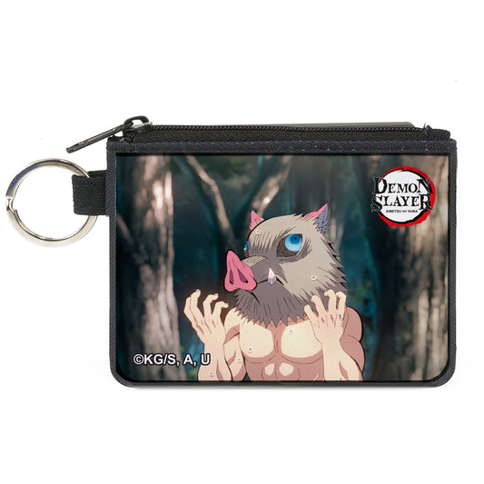 Canvas Zipper Wallet - MINI X-SMALL - DEMON SLAYER Inosuke Hashibira Boar Head Pose and Title Logo