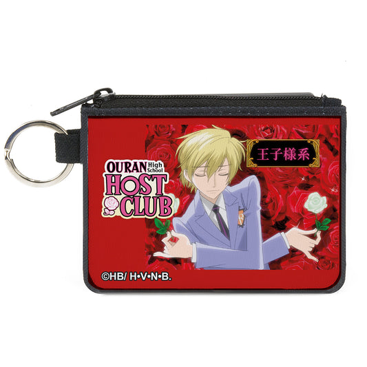 Canvas Zipper Wallet - MINI X-SMALL - OURAN HIGH SCHOOL HOST CLUB Tamaki Suoh White Rose Pose and Title Logo