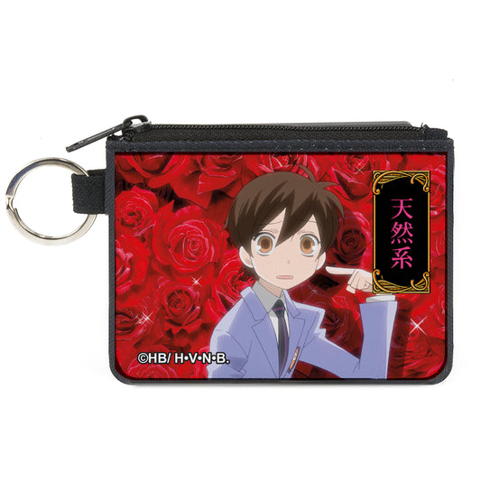 Canvas Zipper Wallet - MINI X-SMALL - Ouran High School Host Club Haruhi Pointing Pose with Red Roses