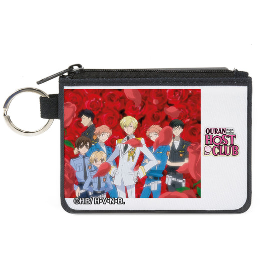 Canvas Zipper Wallet - MINI X-SMALL - OURAN HIGH SCHOOL HOST CLUB Seven Member Rose Petals Group Pose and Title Logo