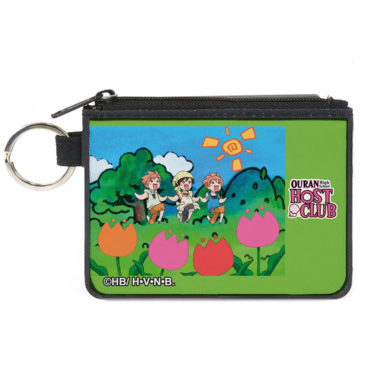 Canvas Zipper Wallet - MINI X-SMALL - OURAN HIGH SCHOOL HOST CLUB Chibi Hitachiin Twins and Renge Garden Pose Green and Title Logo