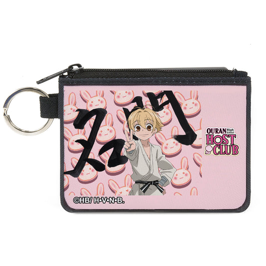 Canvas Zipper Wallet - MINI X-SMALL - OURAN HIGH SCHOOL HOST CLUB Mitsukuni Honey Haninozuka Peace Pose and Title Logo Pinks
