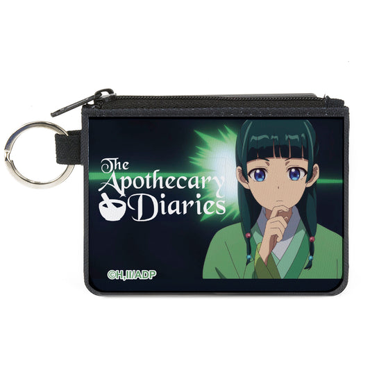 Canvas Zipper Wallet - MINI X-SMALL - THE APOTHECARY DIARIES Maomao Thinking Pose and Title Logo Black/Greens
