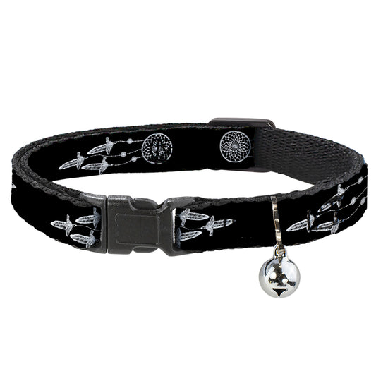 Cat Collar Breakaway with Bell - Dream Catcher Black White - NARROW Fits 8.5-12"