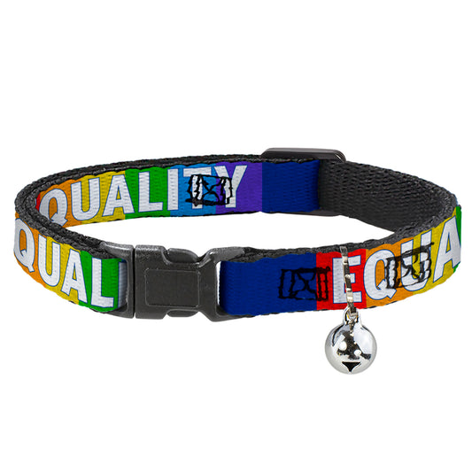 Cat Collar Breakaway with Bell - EQUALITY Blocks Rainbow Blue White - NARROW Fits 8.5-12"