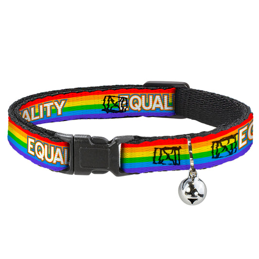 Cat Collar Breakaway with Bell - EQUALITY Stripe Rainbow White - NARROW Fits 8.5-12"