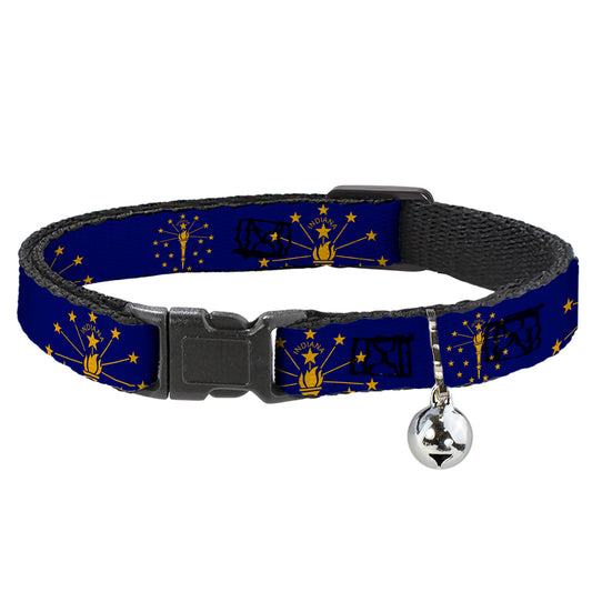 Cat Collar Breakaway - Indiana Flag Torch CLOSE-UP Navy Blue Gold