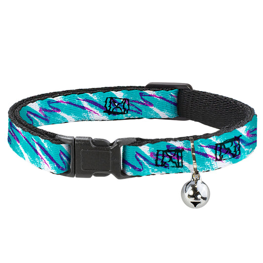 Cat Collar Breakaway - Jazzy Wave Scribble White Teal Purple
