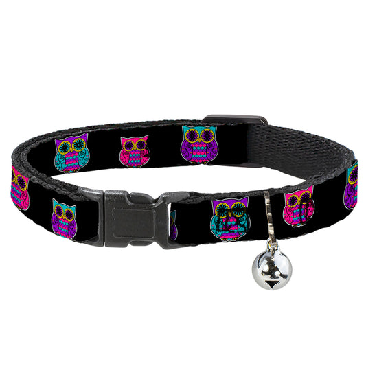 Cat Collar Breakaway - Owls Black Fuchsia Purple Turquoise