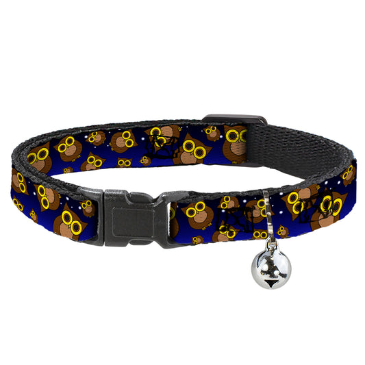 Cat Collar Breakaway - Owls Scattered Black Blue-Fade Yellow
