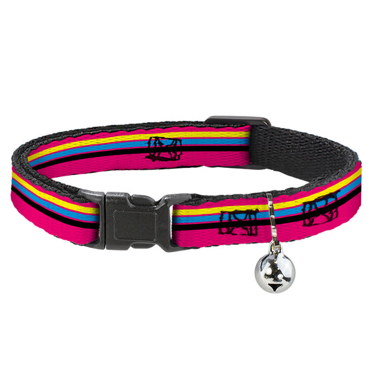 Cat Collar Breakaway with Bell - Racing Stripes Pink Yellow Blue Black - NARROW Fits 8.5-12"