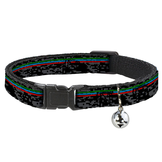 Cat Collar Breakaway with Bell - Racing Stripes Digital Camo Black Gray Green Blue Red - NARROW Fits 8.5-12"