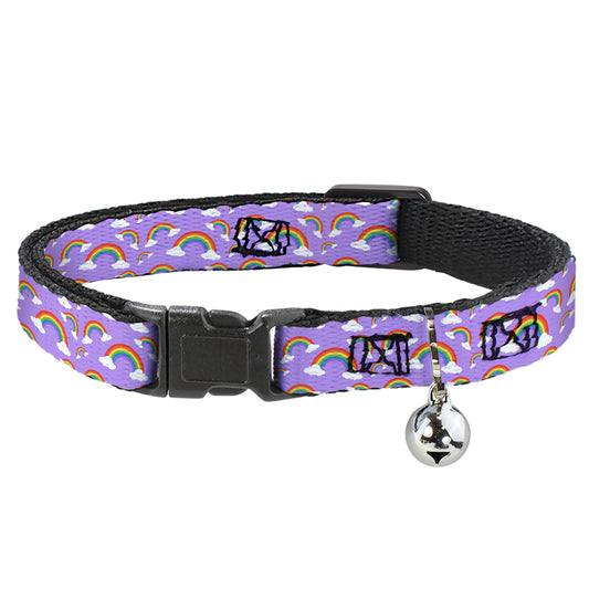 Cat Collar Breakaway with Bell - Rainbows Scattered Lavender - NARROW Fits 8.5-12"