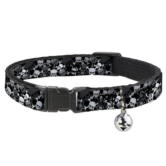 Cat Collar Breakaway - Top Skulls Stacked Black Gray White