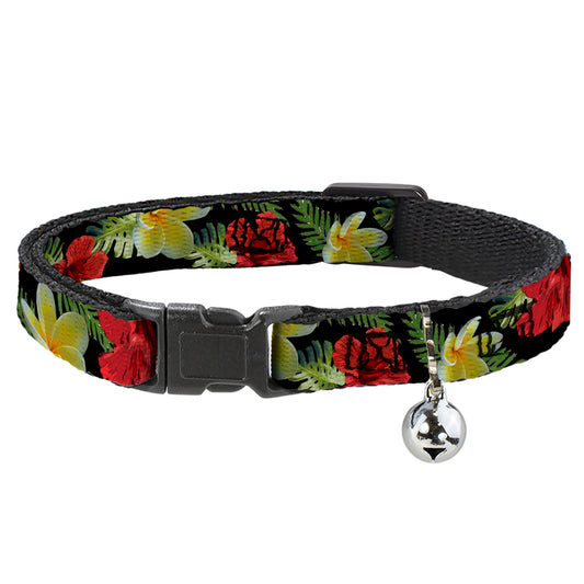Cat Collar Breakaway - Tropical Floral Collage Black Red Orange