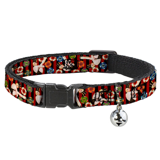 Cat Collar Breakaway - Top Hat Pin Up Girl Poker Chips Vertical Stripes Red Black