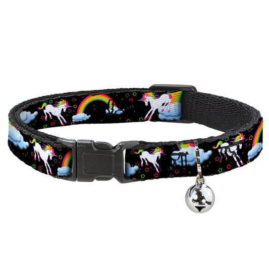 Cat Collar Breakaway - Unicorns Rainbows Stars Black