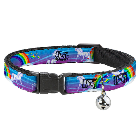 Cat Collar Breakaway - Unicorns Rainbows Stars Blue Rainbow White