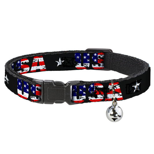 Cat Collar Breakaway - USA w Star Black US Flags
