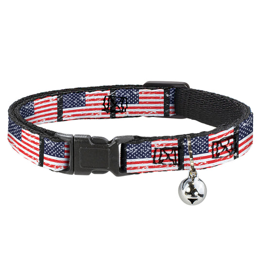 Cat Collar Breakaway - United States Flags Weathered Black