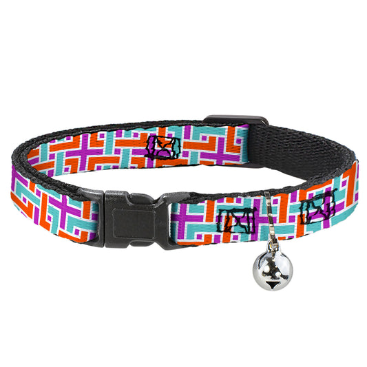 Cat Collar Breakaway with Bell - Weave CLOSE-UP White Pink Orange Aqua - NARROW Fits 8.5-12"