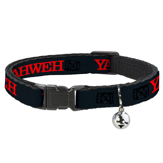 Cat Collar Breakaway with Bell - YAHWEH Text Navy Blue Red - NARROW Fits 8.5-12"