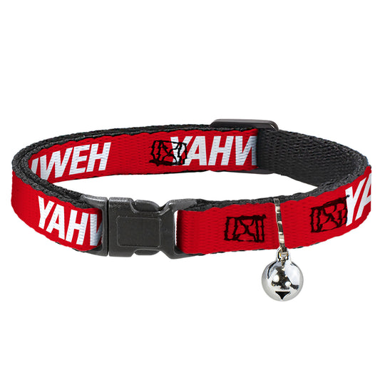 Cat Collar Breakaway with Bell - YAHWEH Text Red White - NARROW Fits 8.5-12"