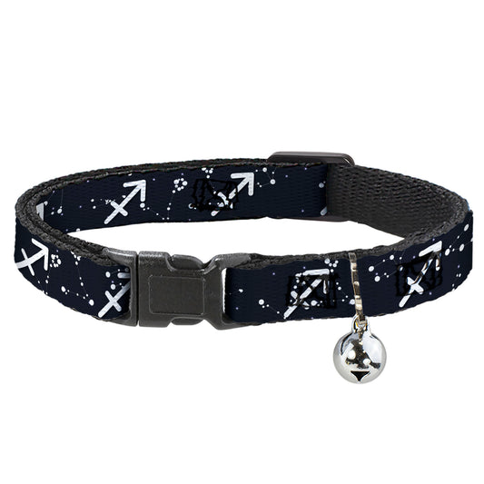 Cat Collar Breakaway with Bell - Zodiac Sagittarius Symbol Constellations Black White - NARROW Fits 8.5-12"