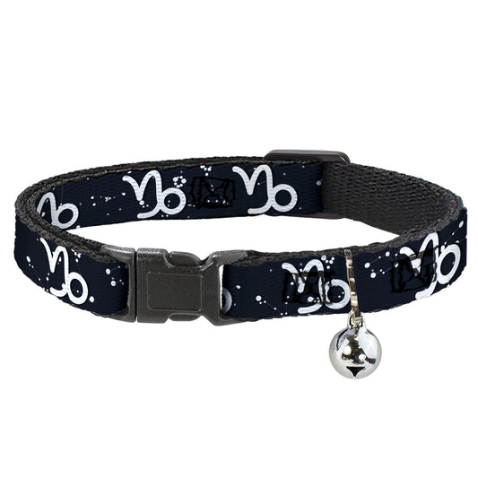 Cat Collar Breakaway with Bell - Zodiac Capricorn Symbol Constellations Black White - NARROW Fits 8.5-12"