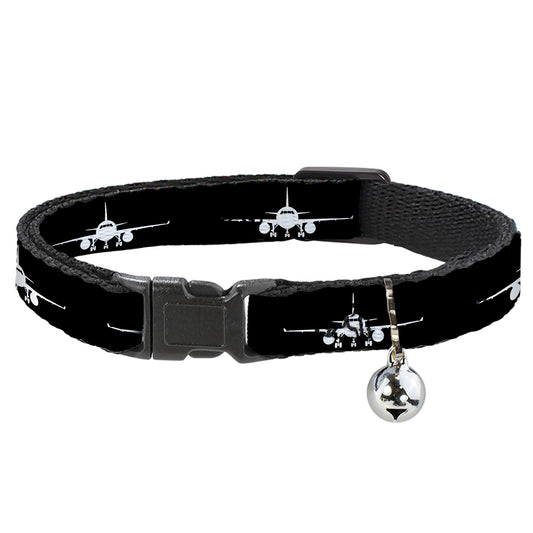 Cat Collar Breakaway with Bell - Airplane Silhouette Black White