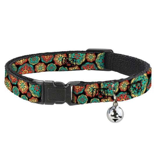 Cat Collar Breakaway - Boho Mandala Black Yellow Turquoise Orange