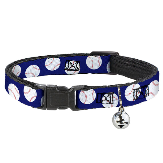 Cat Collar Breakaway - Baseballs Scattered Blue