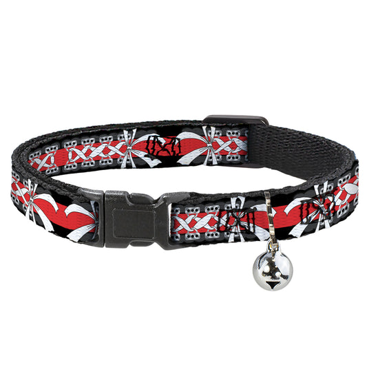 Cat Collar Breakaway - Corset Lace Up w Bow Black Red