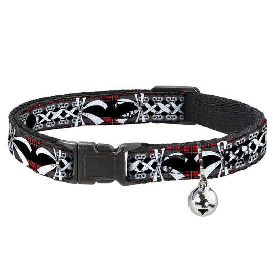 Cat Collar Breakaway - Corset Lace Up w Bow Red Plaid Black