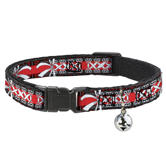 Cat Collar Breakaway - Corset Lace Up w Bow Red Plaid Red