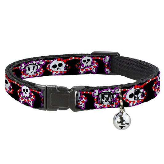 Cat Collar Breakaway - Cute Skulls w Hearts