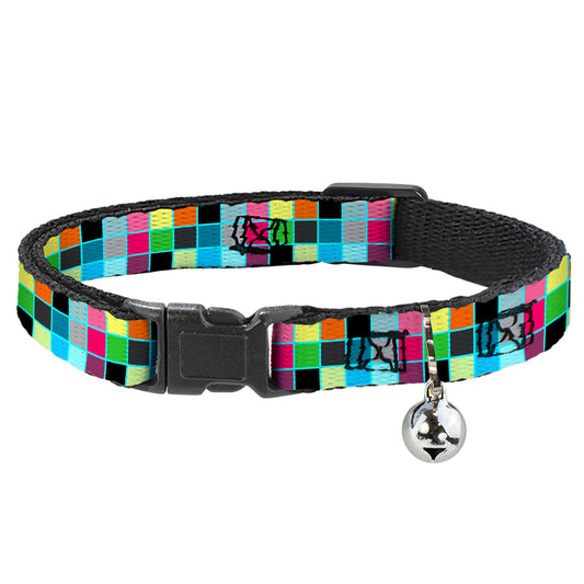 Cat Collar Breakaway - Checker Bright Pastel w Outline