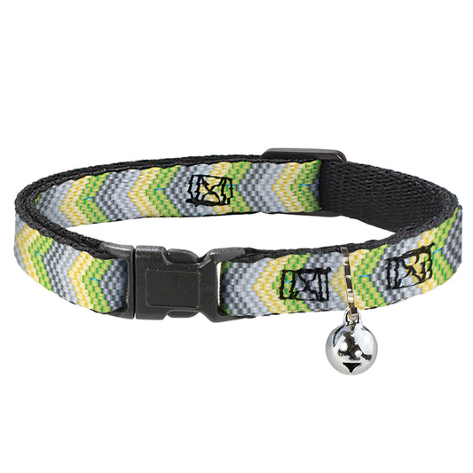 Cat Collar Breakaway - Chevron Weave Grays Yellow Green
